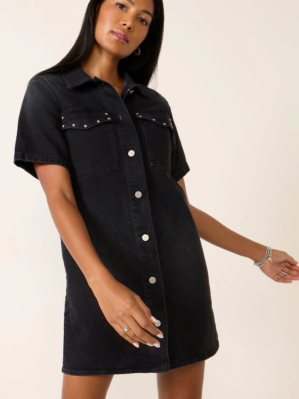 Evereve Black Denim studded mini dress - Brand new with tags